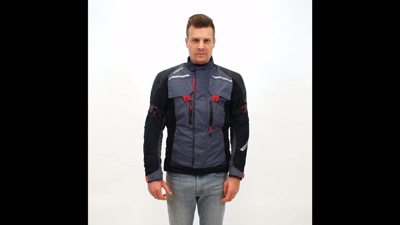 Video Geacă Moto din Piele & Textil SIXGEAR HYBRID · Gri / Negru