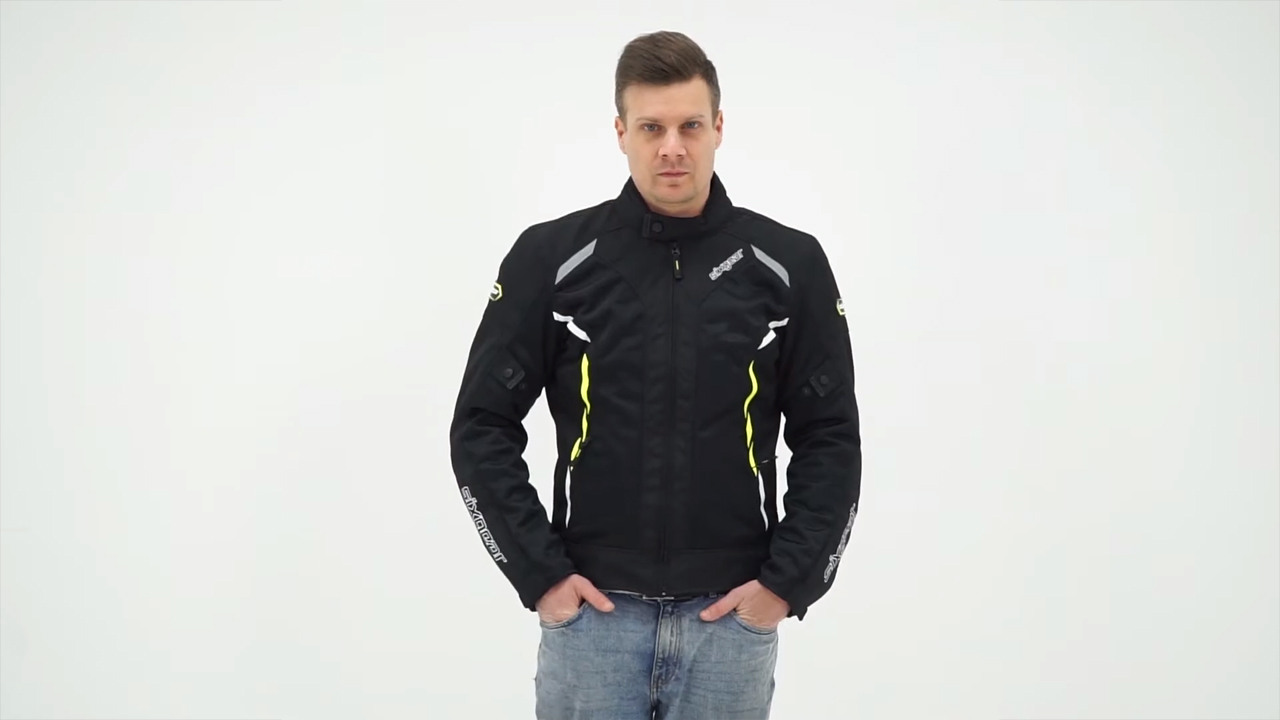 Video Geacă Moto din Textil SIXGEAR SALTON · Negru / Verde Fluo 