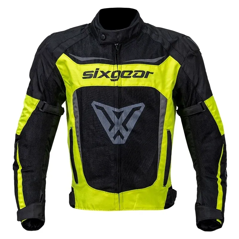【seibe3087】 Geacă Moto de Vară din Textil SIXGEAR COOLER · Negru / Galben-Fluo
