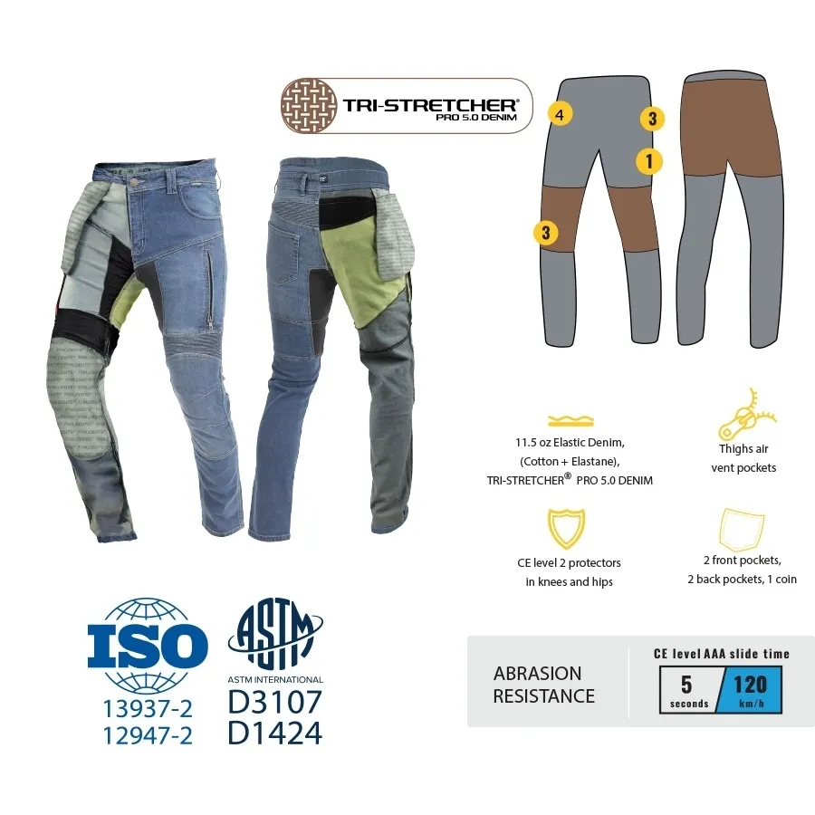 Motociclist în blugi moto pe drum, într-un cadru outdoor