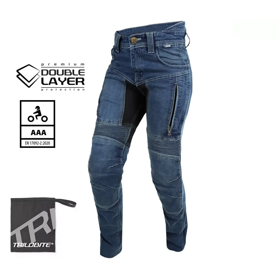 Blugi Moto Damă Slim Fit TRILOBITE Parado Doublelayer AAA Albastru