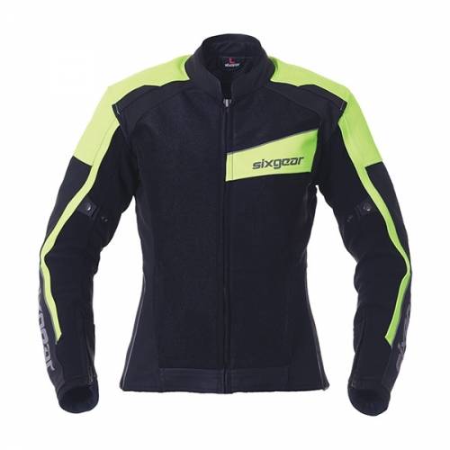 Geacă Moto Damă din Piele & Textil SIXGEAR SWITCH · Negru / Verde-Fluo