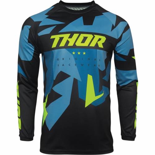 Tricou Enduro - Cross Copii THOR SECTOR WARSHIP · Negru / Verde-Fluo / Albastru