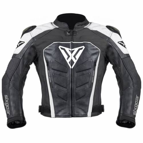 Geacă Moto din Piele SIXGEAR PHOENIX · Negru / Alb
