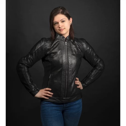 Geacă Moto Damă din Piele Naturală Perforată SIXGEAR MILA AIR · Negru 