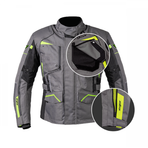 Geacă Moto din Textil SIXGEAR CLASH · Gri / Verde Fluo 