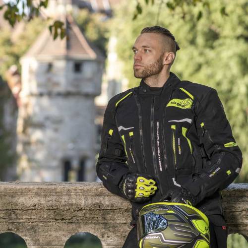 Geacă Moto din Textil SIXGEAR PARAGON · Negru / Verde-Fluo 