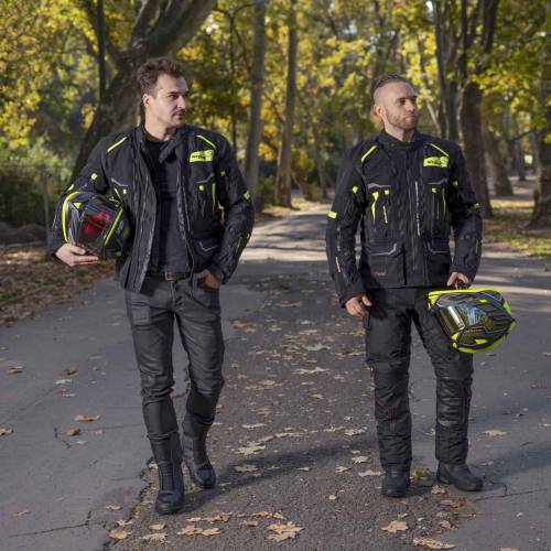 Geacă Moto din Textil SIXGEAR PARAGON · Negru / Verde-Fluo 