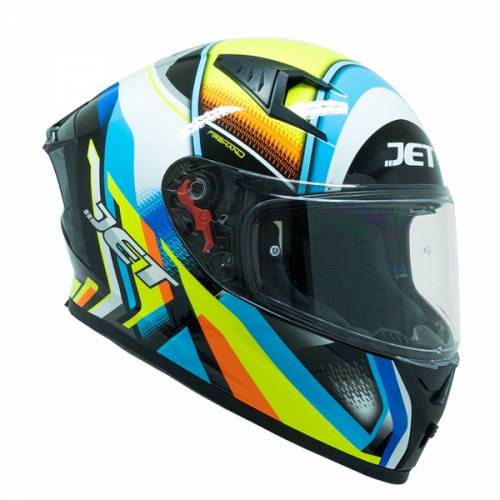 Cască Moto Integrală JET SCUD WHIZ · Galben-Fluo / Albastru / Alb 