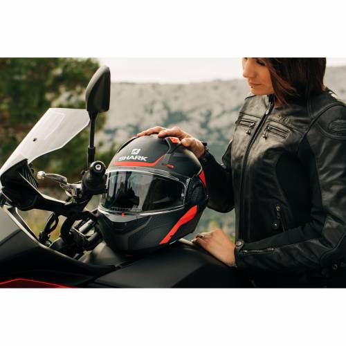 Cască Moto Modulară SHARK EVO GT SEAN · Alb / Negru / Roșu 