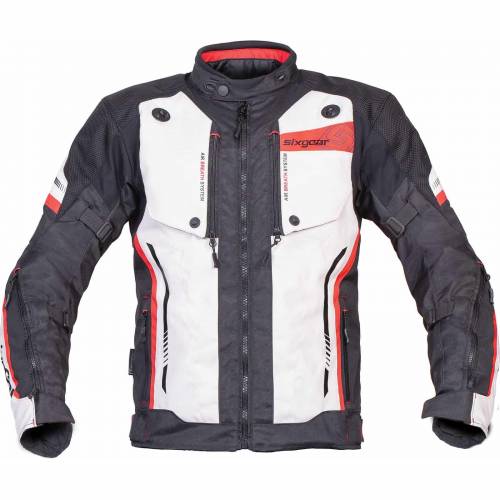 Geacă Moto din Textil SIXGEAR VORTEX · Gri / Alb / Roșu 