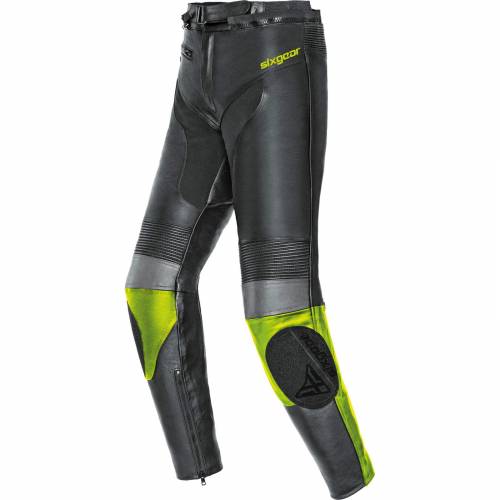 Pantaloni Moto din Piele SIXGEAR PHOENIX · Negru / Verde-Fluo / Gri 