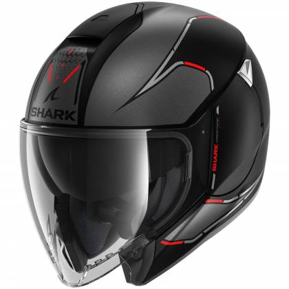 Cască Moto Open-Face SHARK CITYCRUISER KRESTONE · Gri Mat / Negru / Roșu