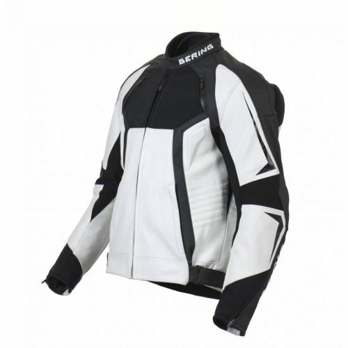 Geacă Moto din Piele & Textil BERING LYNX · Alb / Negru 
