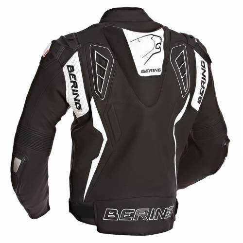 Geacă Moto din Piele & Textil BERING STORM-R · Negru / Alb 