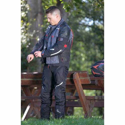 Geacă Moto din Piele & Textil SIXGEAR HYBRID · Gri / Negru 