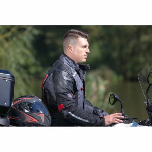 Geacă Moto din Piele & Textil SIXGEAR HYBRID · Gri / Negru 