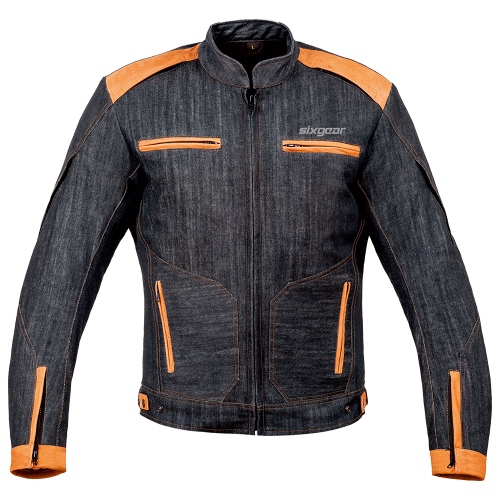 Geacă Moto din Piele & Denim SIXGEAR BROOKLYN · Albastru / Maro
