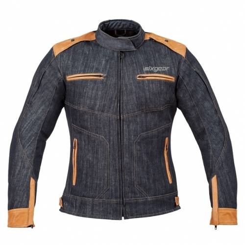 Geacă Moto Damă din Piele & Denim SIXGEAR QUEENS · Albastru / Maro