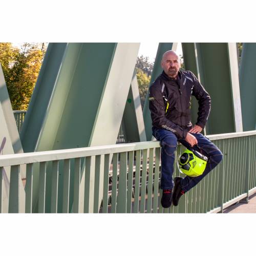 Geacă Moto din Textil SIXGEAR SALTON · Negru / Verde Fluo 