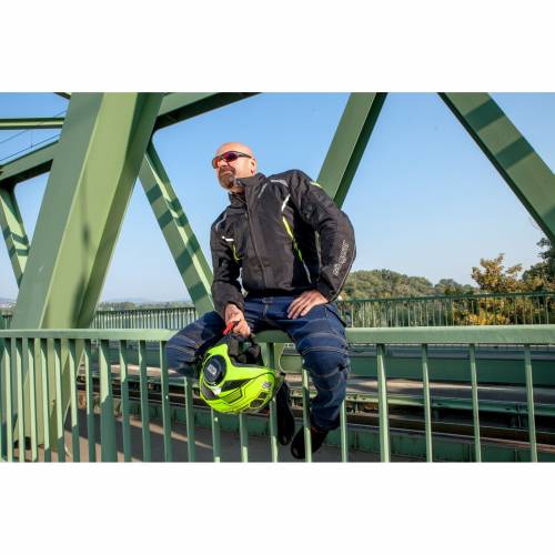 Geacă Moto din Textil SIXGEAR SALTON · Negru / Verde Fluo 