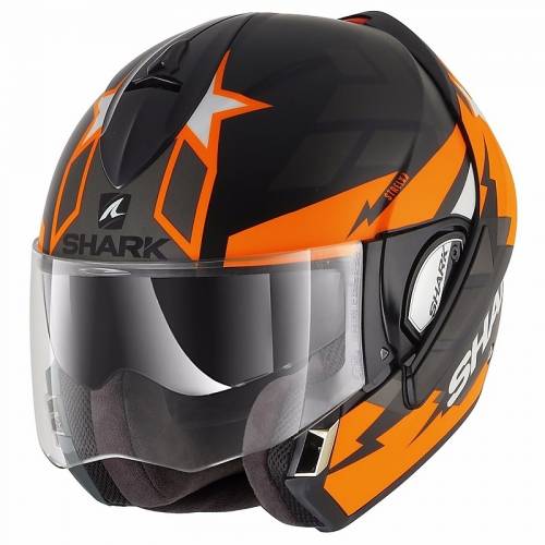Cască Moto Modulară SHARK EVOLINE S3 STRELKA · Negru / Portocaliu Mat