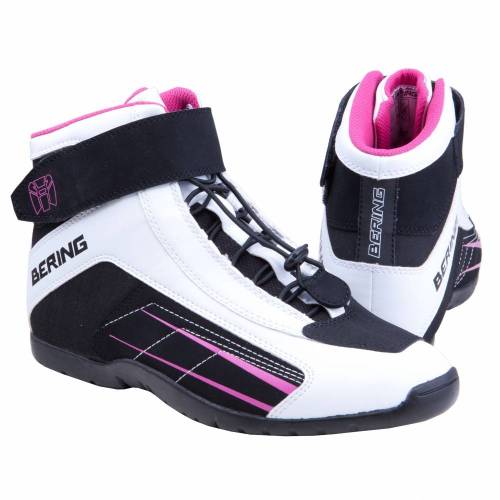 Ghete Moto Damă din Piele & Textil BERING LADY AZUR · Alb / Roz