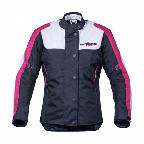 Geacă Moto Damă din Textil SPEED UP NINA · Negru / Gri / Roz 