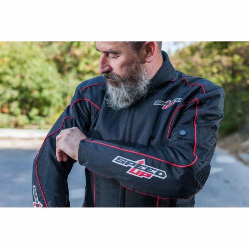 Geacă Moto din Textil SPEED UP ZONE · Negru / Roșu 