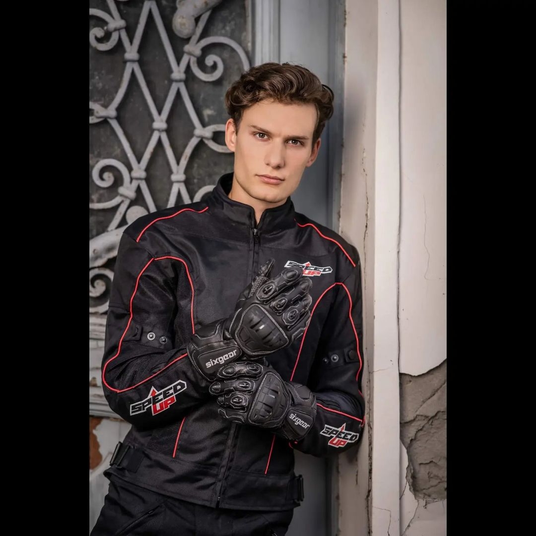 Geacă Moto din Textil SPEED UP ZONE · Negru / Roșu 