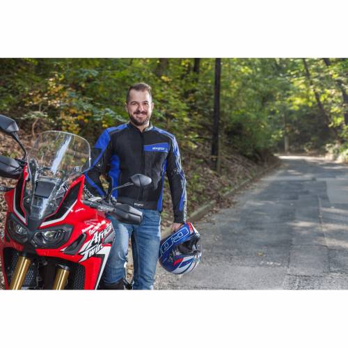 Geacă Moto din Piele & Textil SIXGEAR SWITCH · Alb / Albastru / Negru 