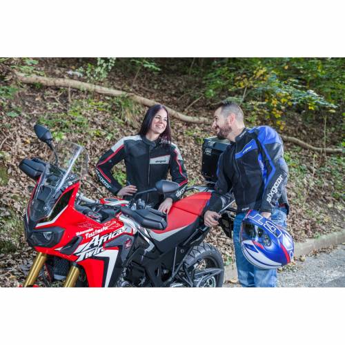 Geacă Moto din Piele & Textil SIXGEAR SWITCH · Alb / Albastru / Negru 