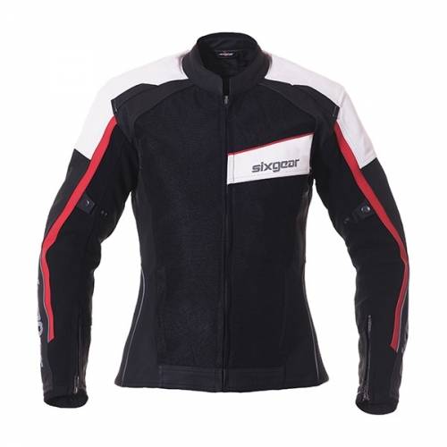 Geacă Moto Damă din Piele & Textil SIXGEAR SWITCH · Alb / Roșu / Negru