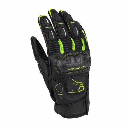 Mănuși Moto din Piele BERING BOOST-R · Negru / Verde-fluo