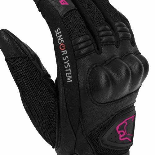 Mănuși Moto Damă din Piele & Textil BERING LADY GINZA · Negru / Roz 