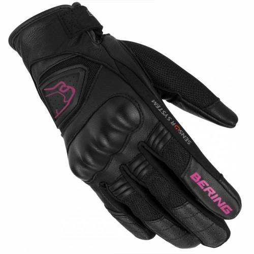 Mănuși Moto Damă din Piele & Textil BERING LADY GINZA · Negru / Roz 