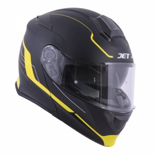 Cască Moto Flip-Up JET RUMBLE Fuze · Negru / Verde-fluo