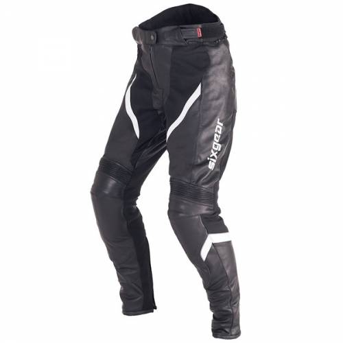 Pantaloni Moto Damă din Piele & Textil SIXGEAR ARIEL · Alb / Negru