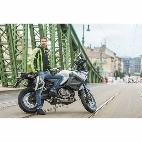 Geacă Moto din Textil SIXGEAR POLICE · Negru / Verde-Fluo 