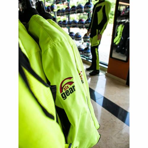 Geacă Moto din Textil SIXGEAR POLICE · Negru / Verde-Fluo 