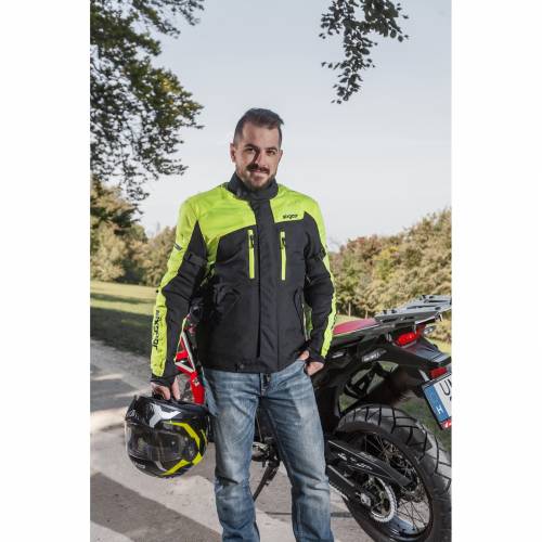 Geacă Moto din Textil SIXGEAR CHIEF · Negru / Verde-Fluo 