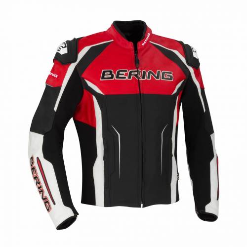 Geacă Moto din Piele BERING DRAXT-R · Negru / Alb / Roșu
