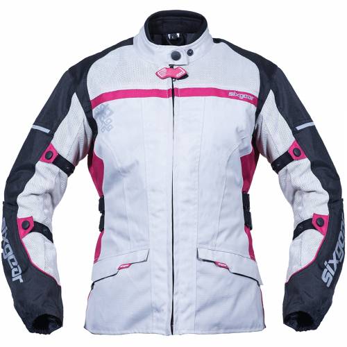 Geacă Moto Damă din Textil SIXGEAR LUNA · Negru/Gri/Pink