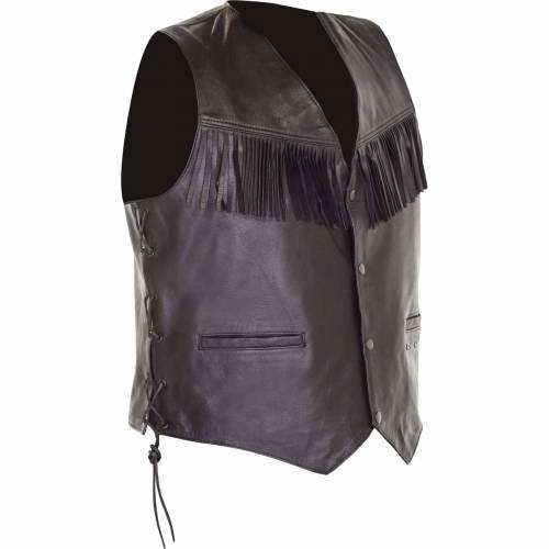 Vestă Moto din Piele RICHA GILET With Frangels · Negru 