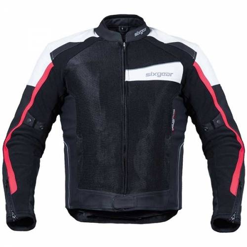 Geacă Moto din Piele & Textil SIXGEAR SWITCH · Alb / Roșu / Negru